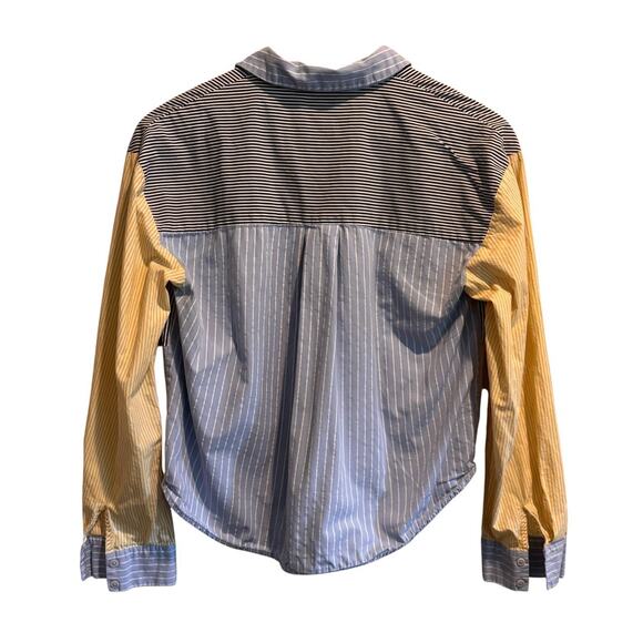 English Factory Multi Stripped Blue Yellow White Button Down Blouse Size Small - Picture 3 of 5